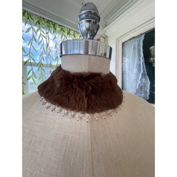 Vintage 1950s Brown Mink fur Collar/Necklace With Glass Dangle Beads - Picture 7 of 16